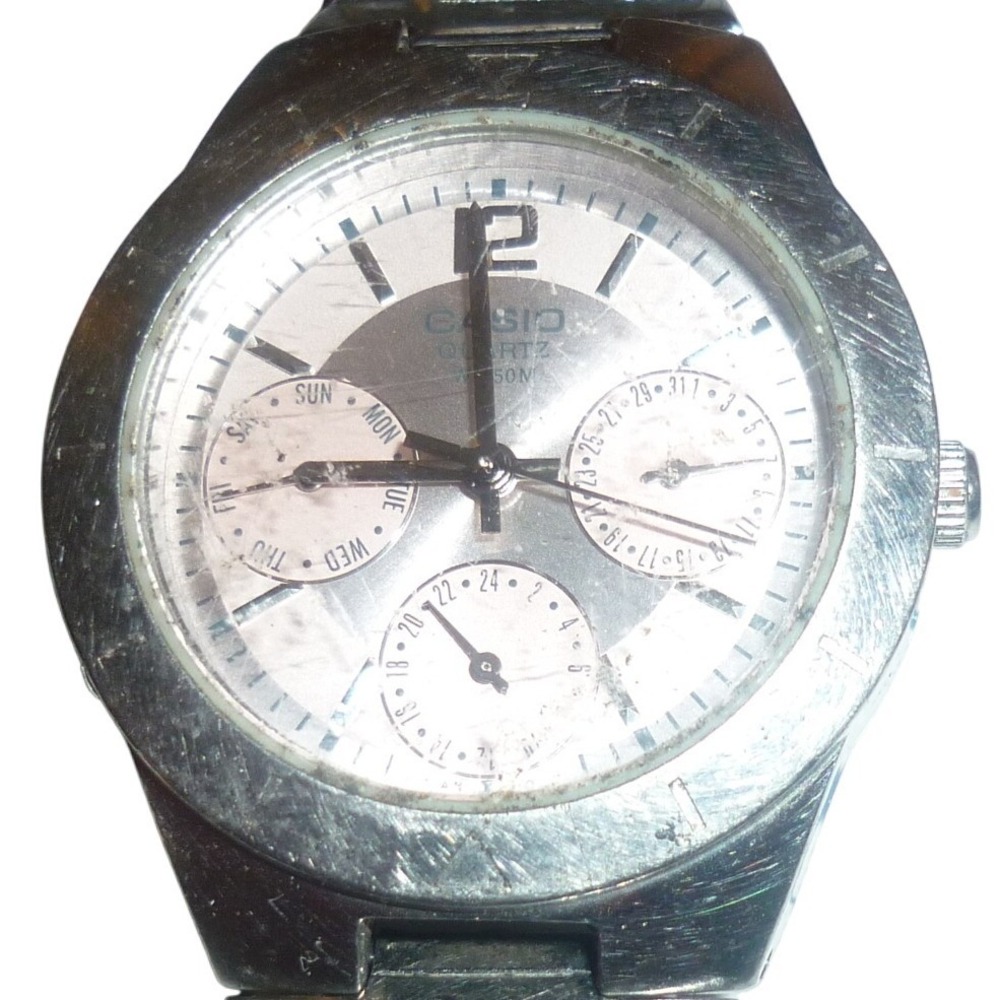 Vtg Casio Quartz Watch Pink Multi Dial Stainless Steel LTP-2069 Works